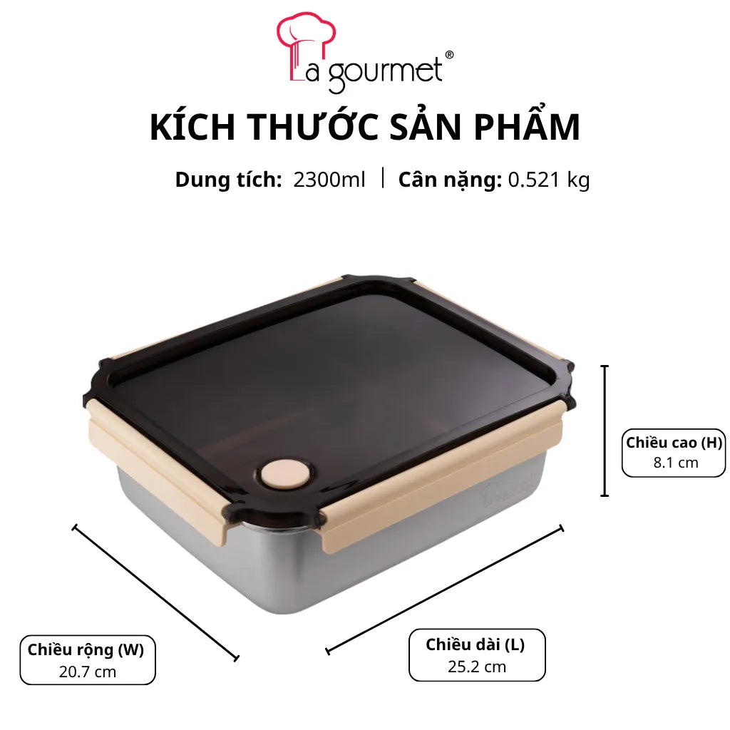 Hộp Cơm La gourmet Inox 304 Cao Cấp 2300ml Màu Kem - 431615