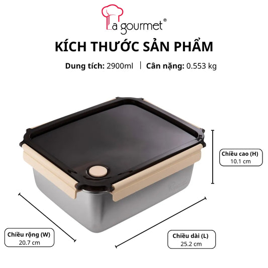 Hộp Cơm La gourmet Inox 304 Cao Cấp 2900ml Màu Kem - 431622
