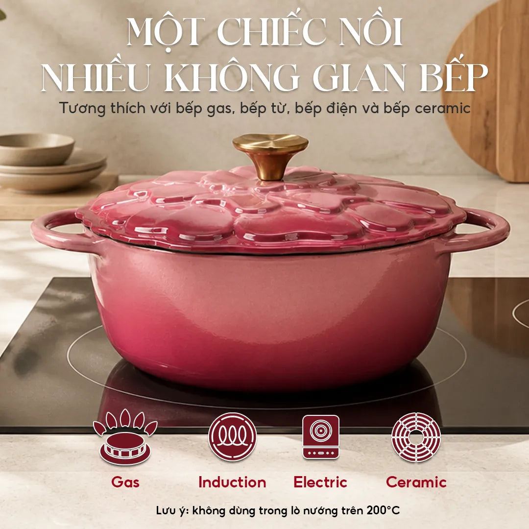 Nồi Gang Tráng Men La gourmet HOA Collection 20cm 2L Màu Hibiscus - 438119