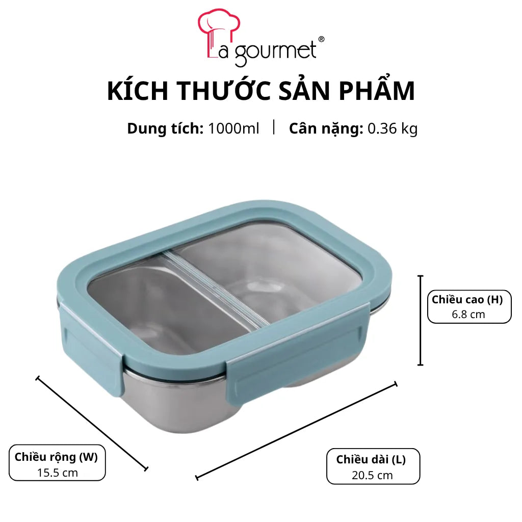 Hộp Cơm La gourmet Inox 316 Cao Cấp 1000ml Có Vách Ngăn Màu Xanh Dương - 431479