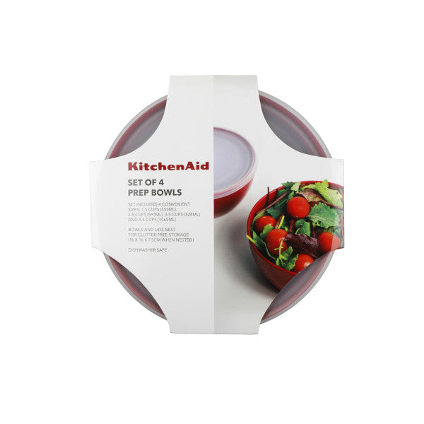 Bộ 4 Tô Sơ Chế KitchenAid (Kèm Nắp, Màu Đỏ Empire)