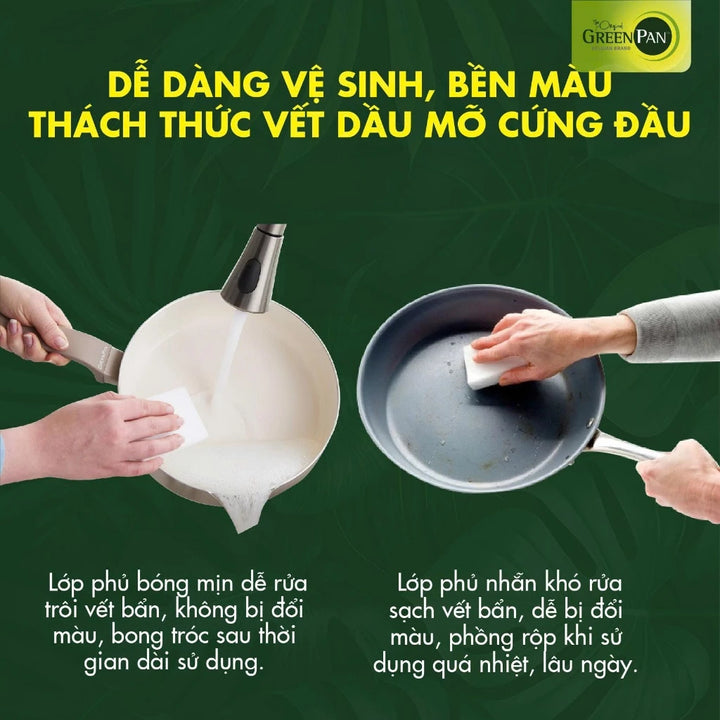 Chảo chống dính GreenPan Essence 20cm lòng sâu có nắp