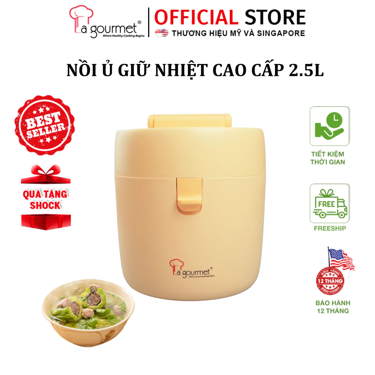 Nồi ủ giữ nhiệt La gourmet 2,5L Cam - 397621