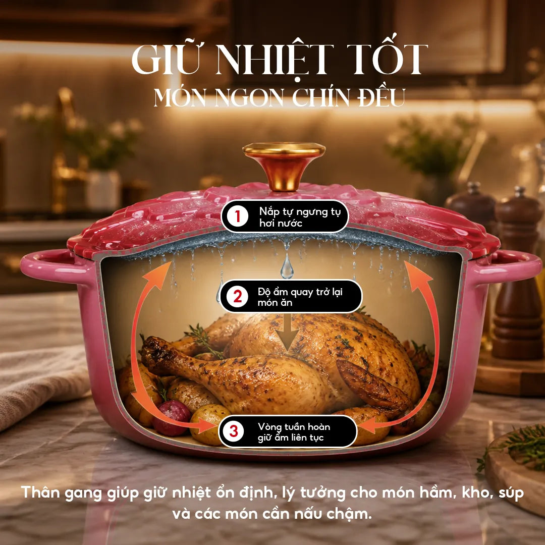Nồi Gang Tráng Men La gourmet HOA Collection 20cm 2L Màu Molucella - 438133