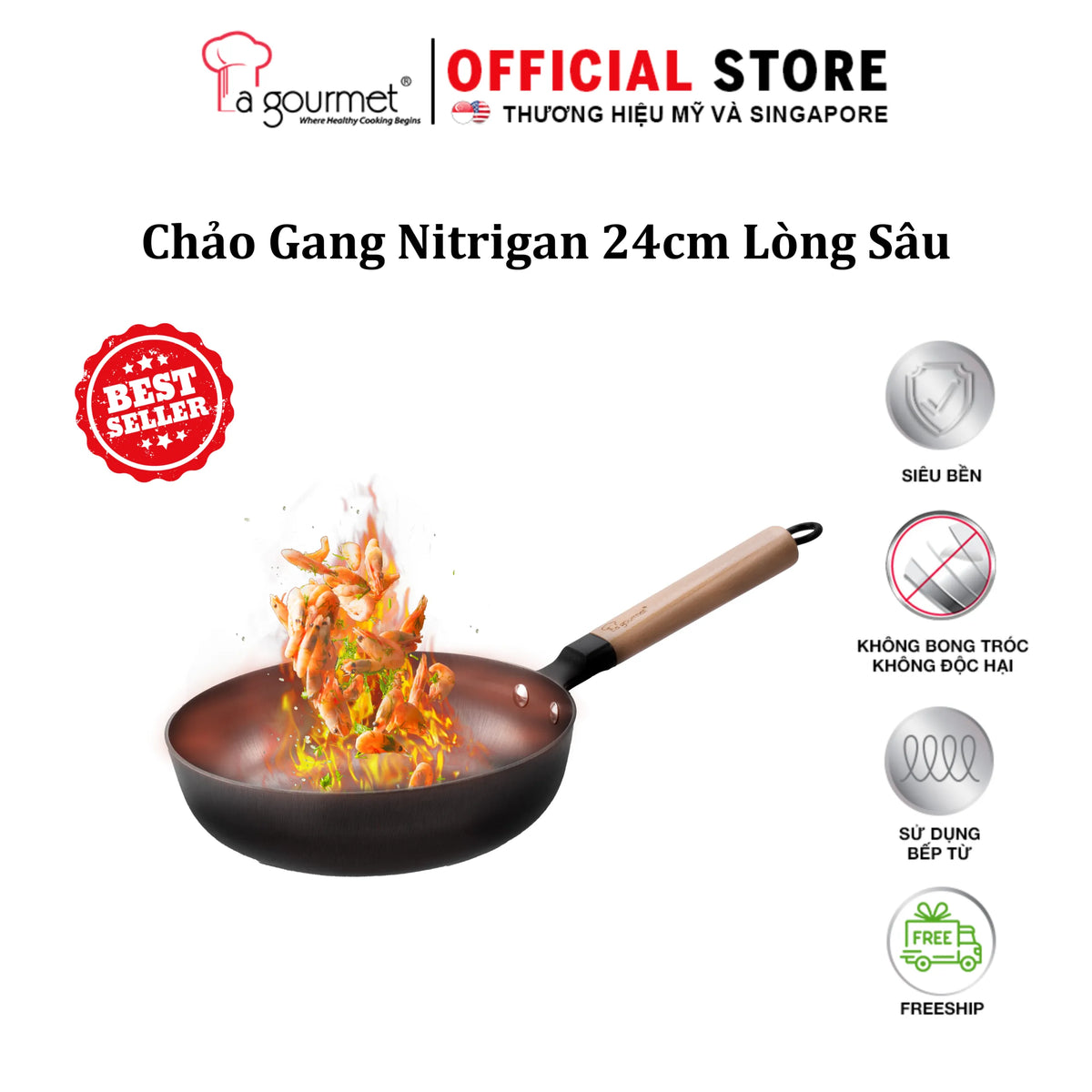 Hotsale Chảo gang La gourmet 24cm lòng sâu - 347695