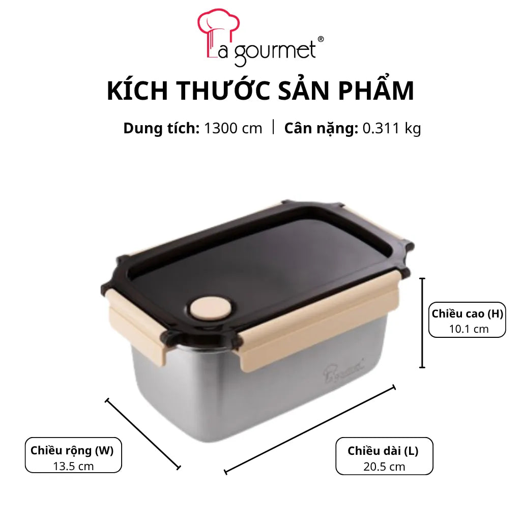Hộp Cơm La gourmet Inox 304 Cao Cấp 1300ml Màu Kem - 431592