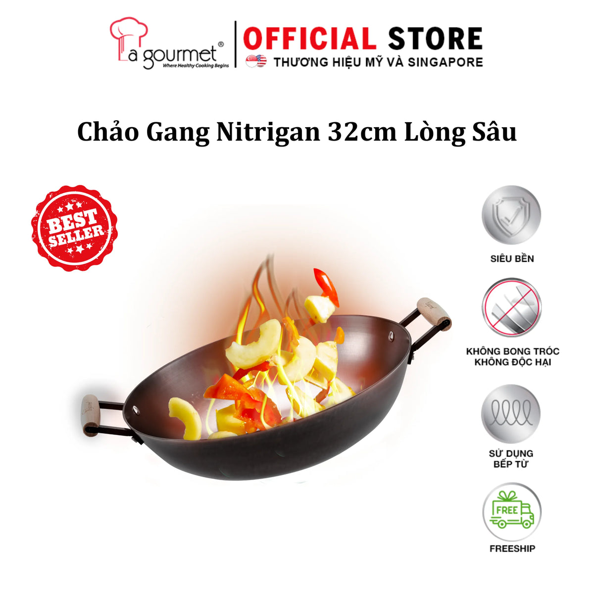 Hotsale Chảo gang La gourmet 32cm - 347688 Tặng kèm sạn inox
