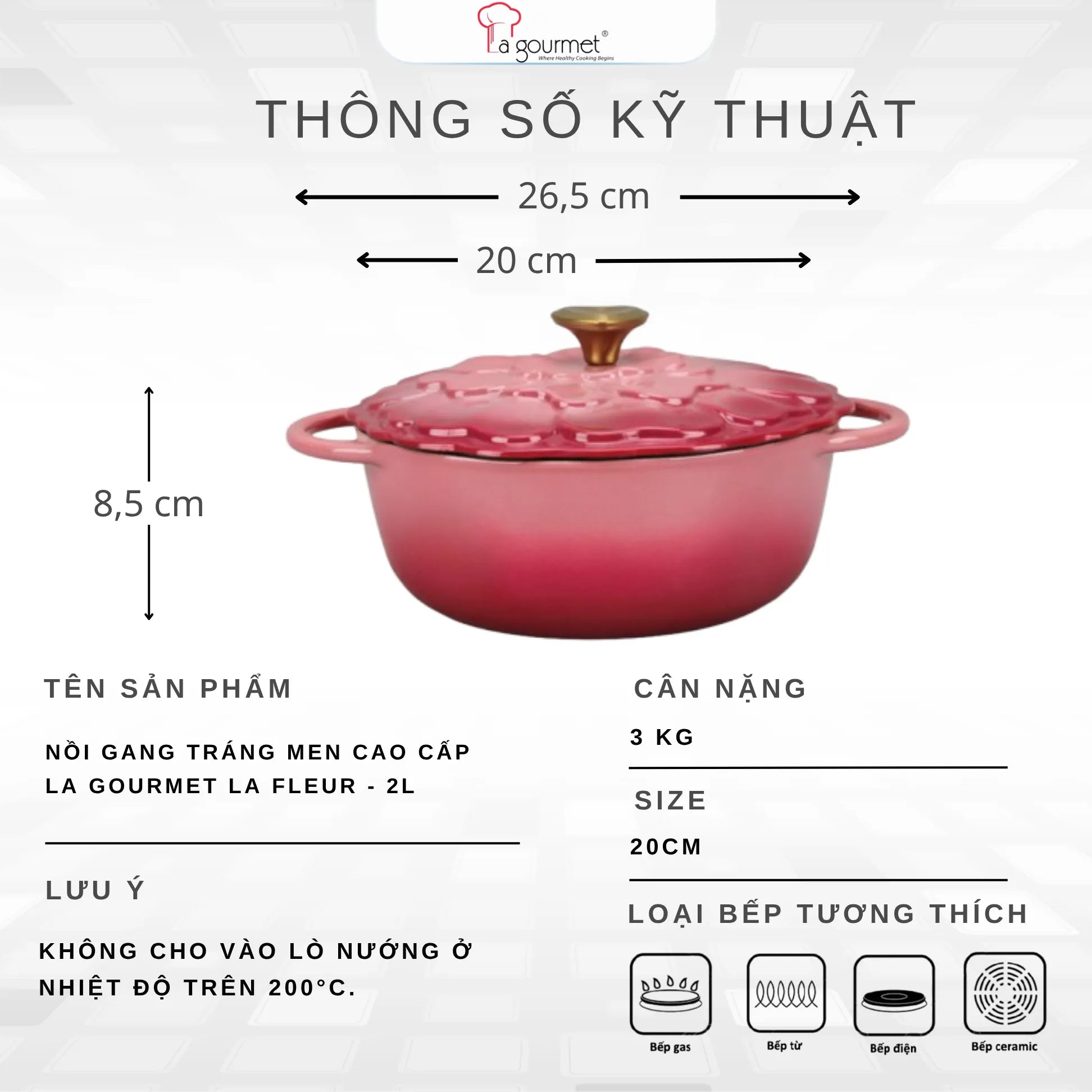 Nồi Gang Tráng Men La gourmet HOA Collection 20cm 2L Màu Hibiscus - 438119