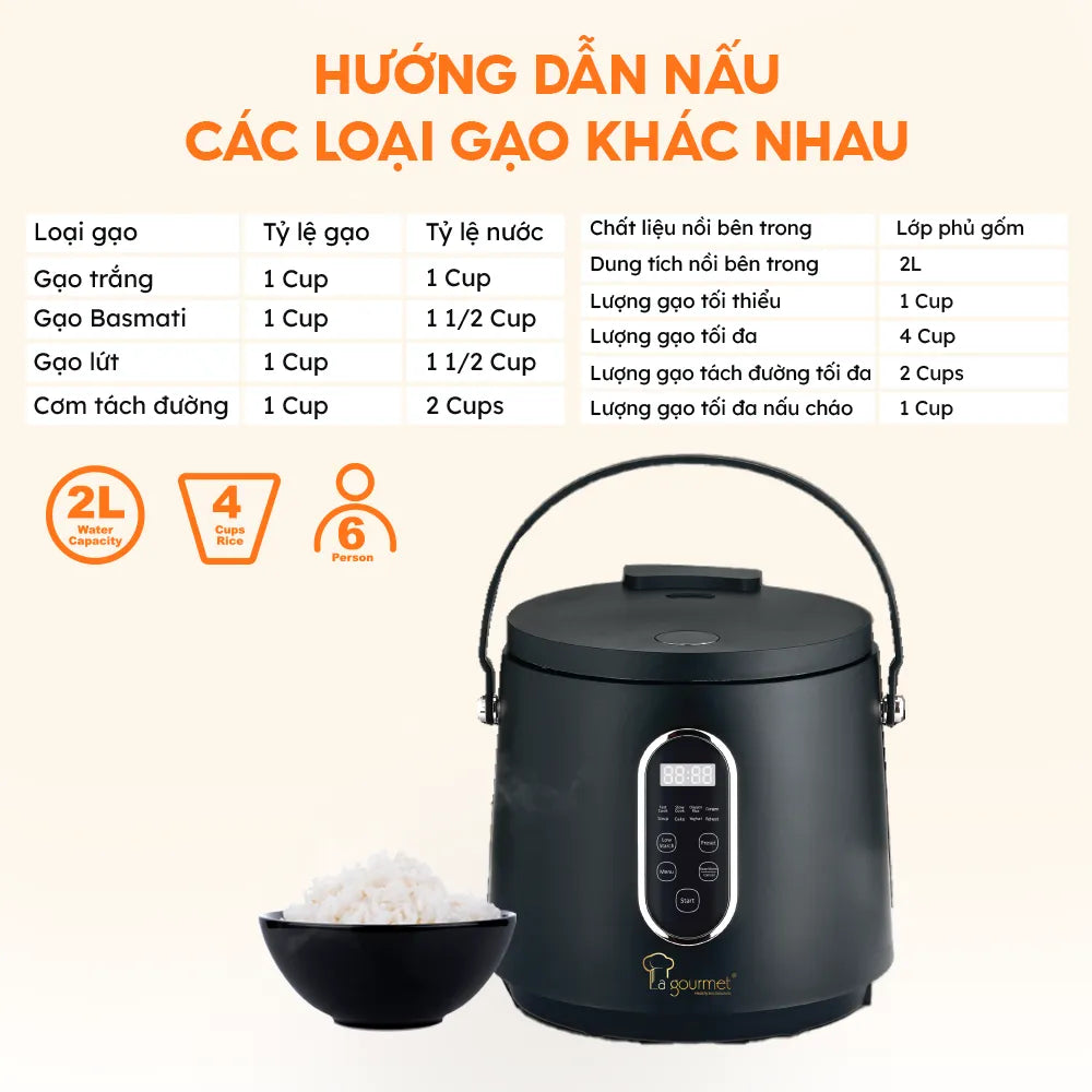 Nồi cơm điện đa năng La gourmet 2L Đen - 410764