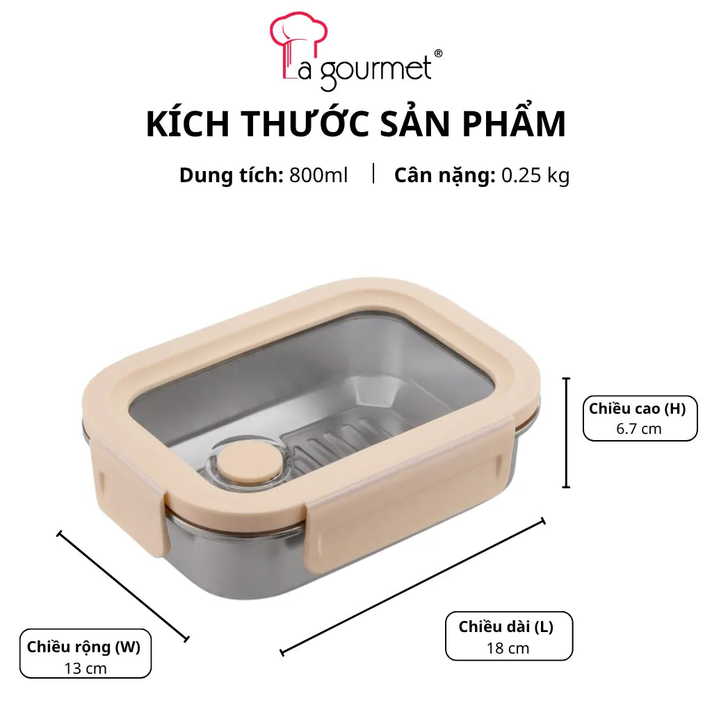 Hộp Cơm La gourmet Inox 316 Cao Cấp 800ml Màu Kem - 437273