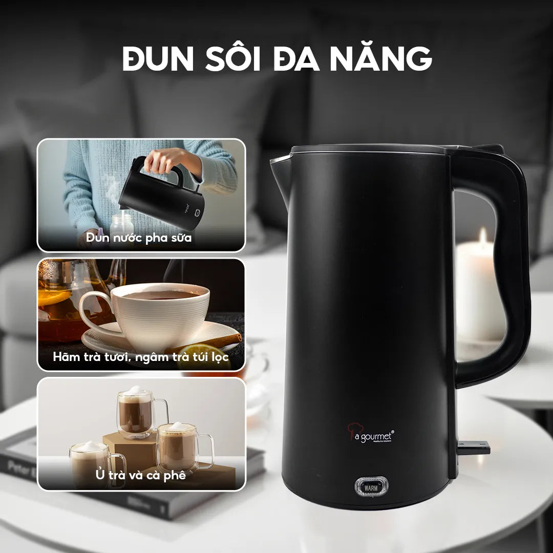 Ấm siêu tốc chống bỏng La gourmet  Titannium 3,0L Đen - 410955