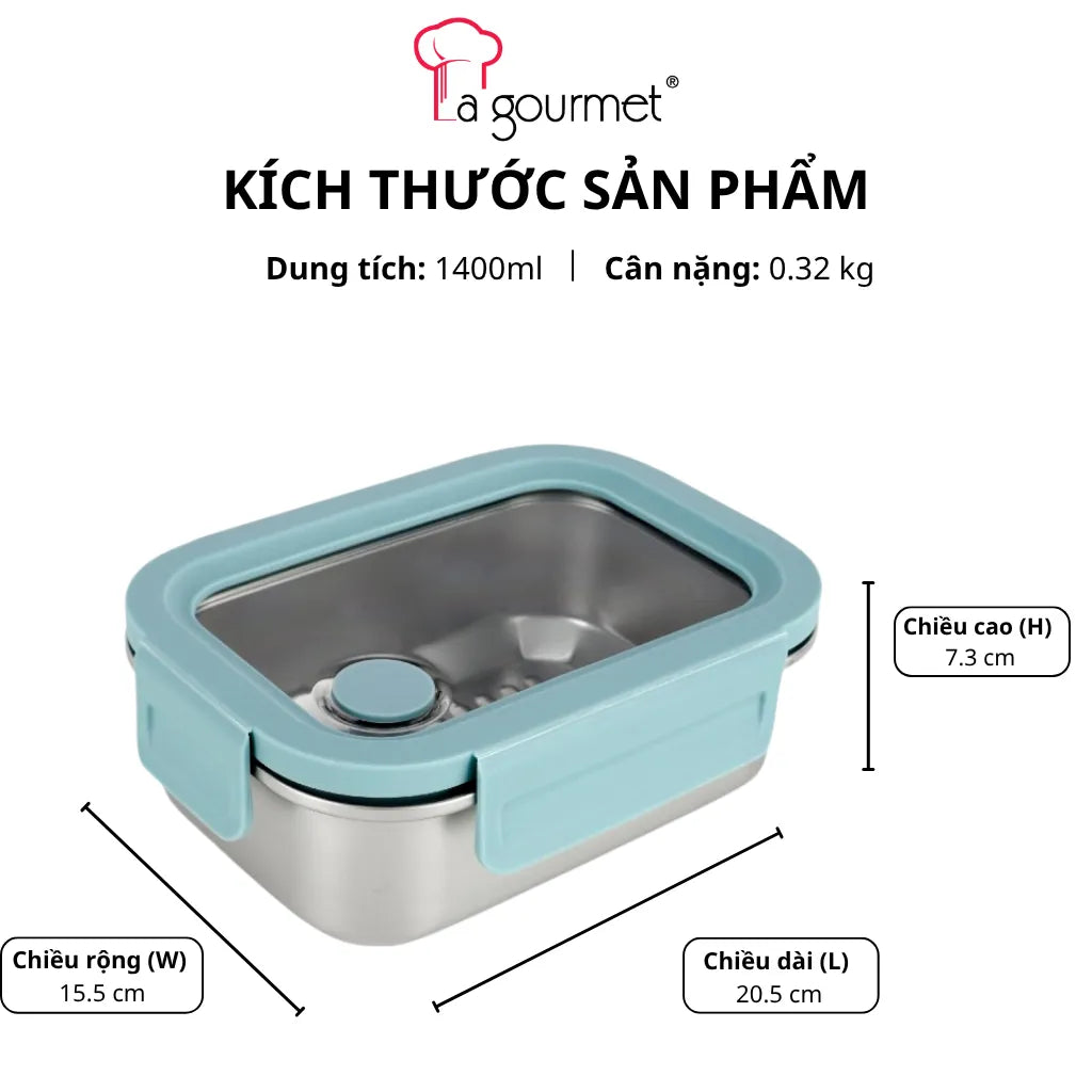 Hộp Cơm La gourmet Inox 316 Cao Cấp 1400ml Màu Xanh Dương - 431448
