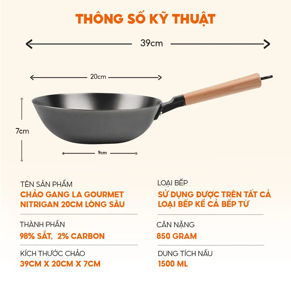 [Miễn phí tôi dầu] Chảo gang La gourmet Nitrigan 20cm lòng sâu - 413772