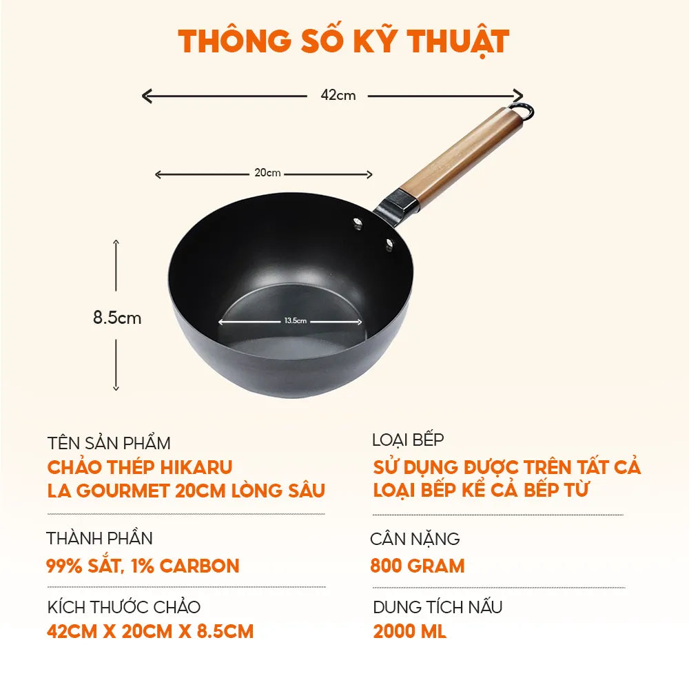 Chảo thép Hikaru La gourmet 20cm lòng sâu - 412539