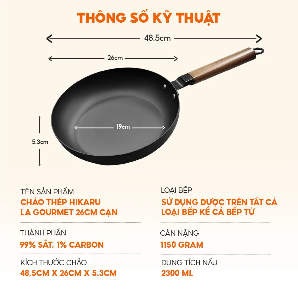 Chảo thép Hikaru La gourmet 26cm cạn - 412522