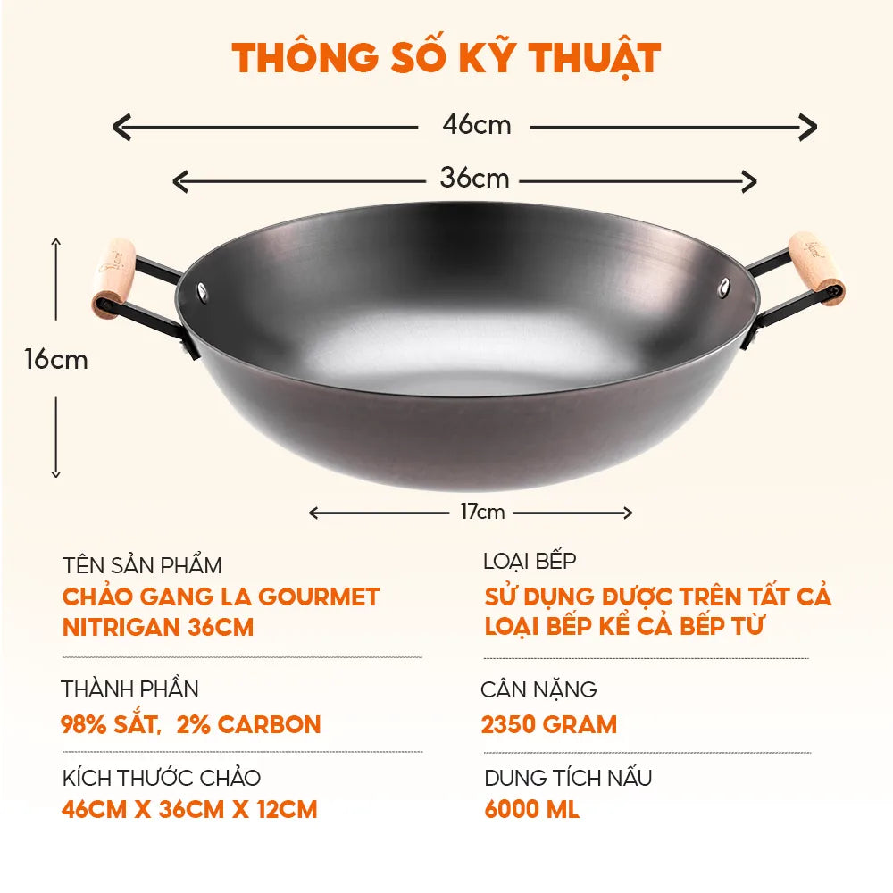 [Miễn phí tôi dầu] Chảo gang La gourmet Nitrigan 36cm - 347671