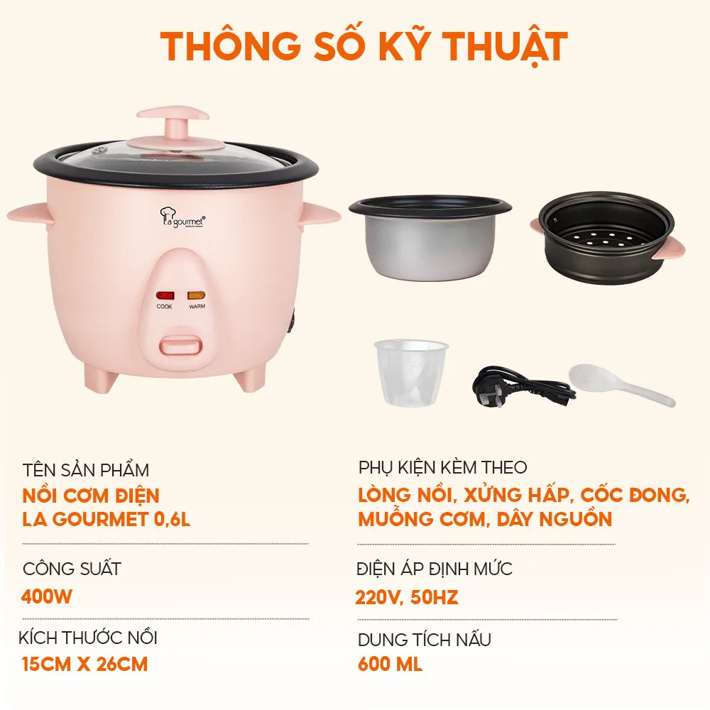Nồi cơm điện La gourmet 0,6L Hồng - 413154