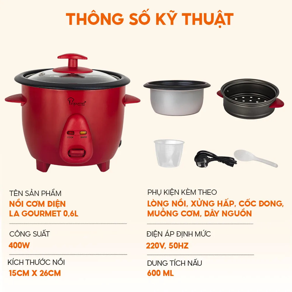 Nồi cơm điện La gourmet 0,6L Đỏ - 413130
