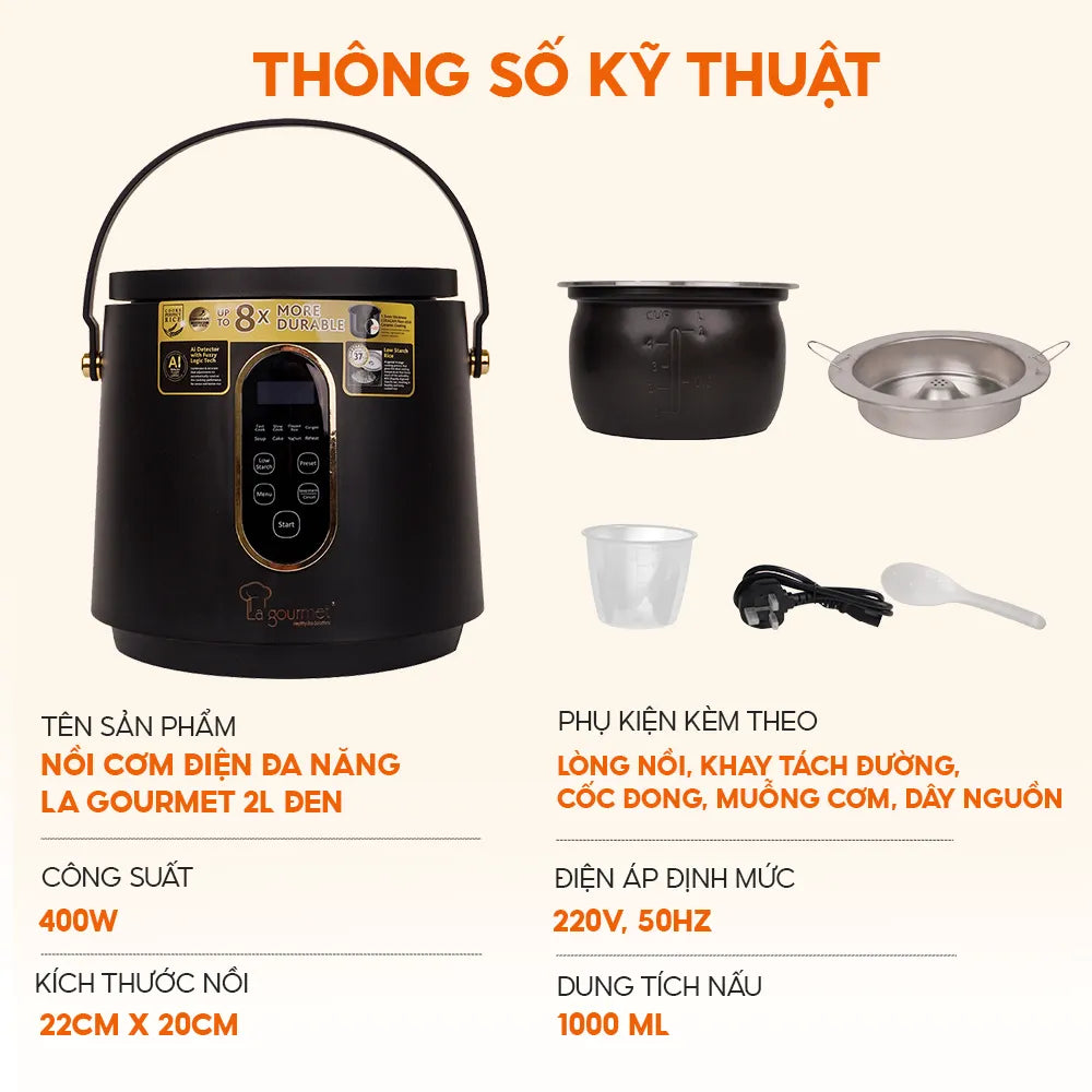 Nồi cơm điện đa năng La gourmet 2L Đen - 410764