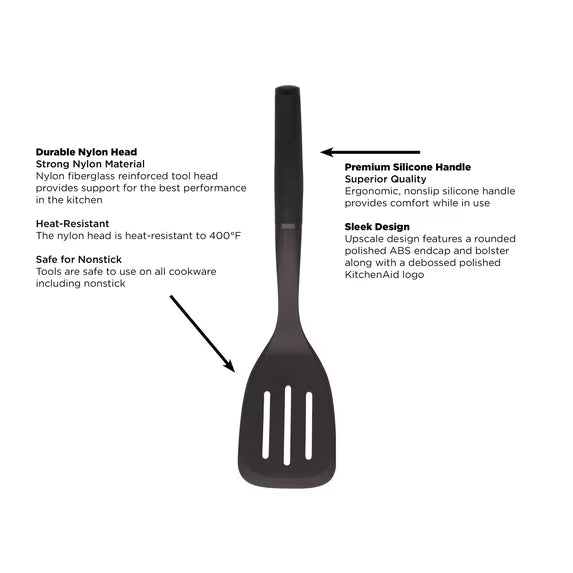 Sạn Lật Nylon Có Rãnh KitchenAid (Màu Đen)