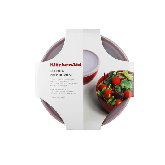 Bộ 4 Tô Sơ Chế KitchenAid (Kèm Nắp, Màu Đỏ Empire)