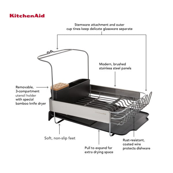 Kệ úp chén thông minh KitchenAid (Điều chỉnh mở rộng, Màu Xám Than)