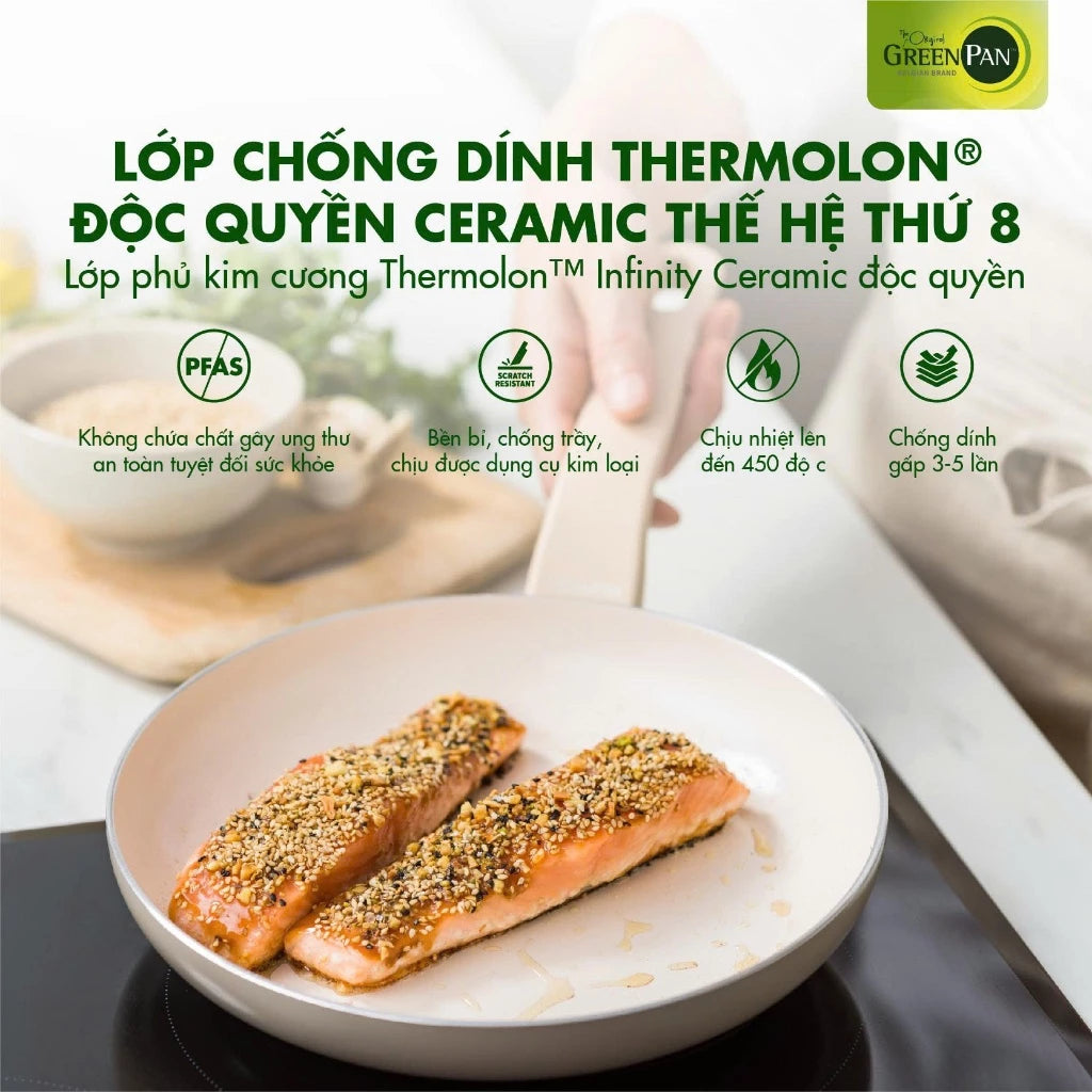 Chảo chống dính GreenPan Essence 20cm lòng sâu có nắp