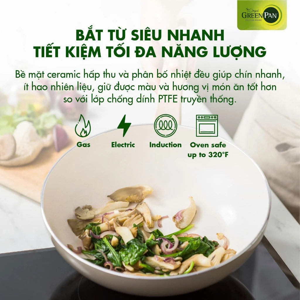 Chảo chống dính GreenPan Essence 20cm lòng sâu có nắp